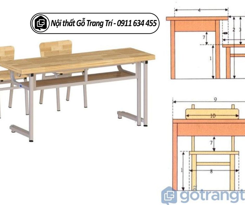 Kích thước bàn học sinh tiểu chuẩn cho học sinh tiểu học